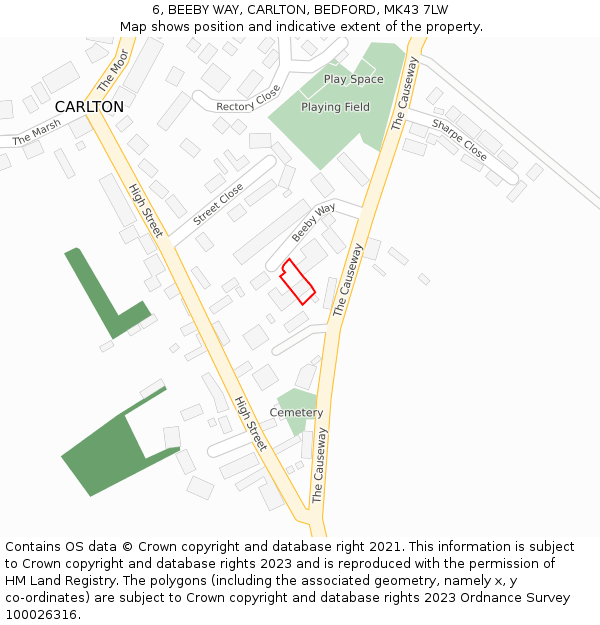 6, BEEBY WAY, CARLTON, BEDFORD, MK43 7LW: Location map and indicative extent of plot