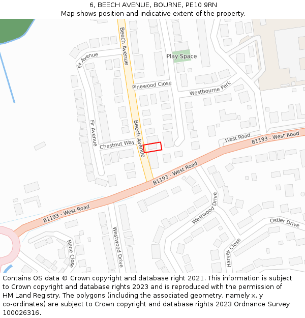 6, BEECH AVENUE, BOURNE, PE10 9RN: Location map and indicative extent of plot