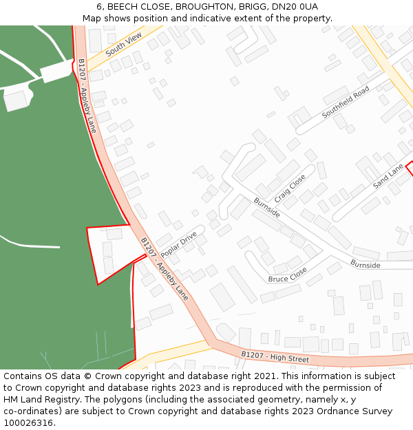 6, BEECH CLOSE, BROUGHTON, BRIGG, DN20 0UA: Location map and indicative extent of plot