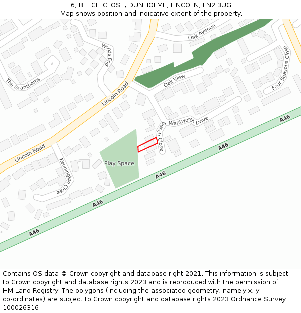 6, BEECH CLOSE, DUNHOLME, LINCOLN, LN2 3UG: Location map and indicative extent of plot