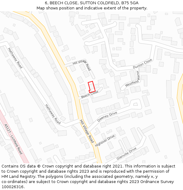 6, BEECH CLOSE, SUTTON COLDFIELD, B75 5GA: Location map and indicative extent of plot