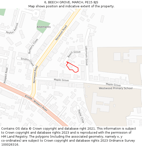 6, BEECH GROVE, MARCH, PE15 8JS: Location map and indicative extent of plot
