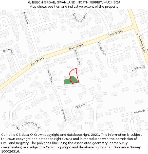 6, BEECH GROVE, SWANLAND, NORTH FERRIBY, HU14 3QA: Location map and indicative extent of plot