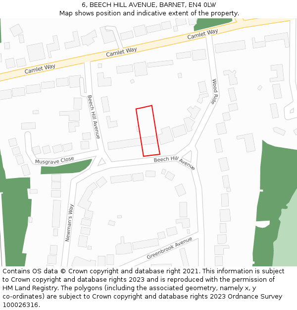 6, BEECH HILL AVENUE, BARNET, EN4 0LW: Location map and indicative extent of plot