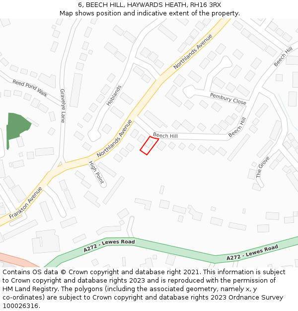 6, BEECH HILL, HAYWARDS HEATH, RH16 3RX: Location map and indicative extent of plot