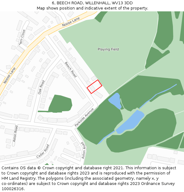 6, BEECH ROAD, WILLENHALL, WV13 3DD: Location map and indicative extent of plot