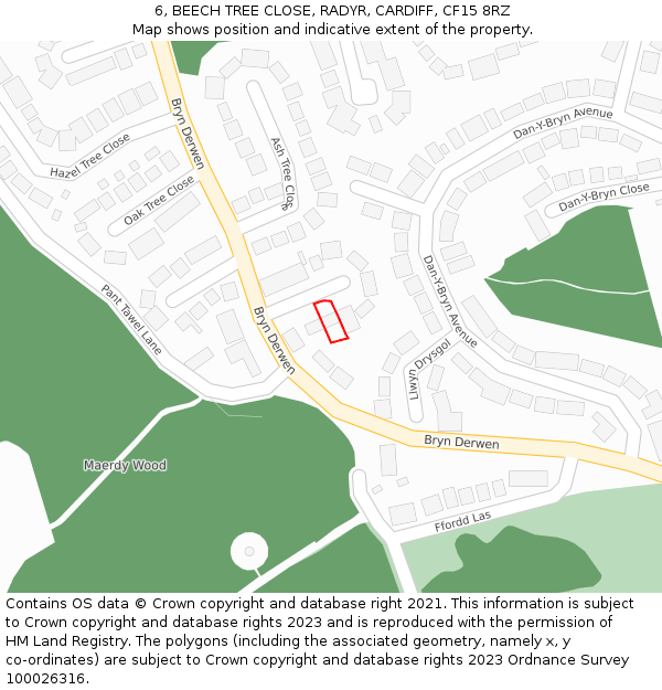 6, BEECH TREE CLOSE, RADYR, CARDIFF, CF15 8RZ: Location map and indicative extent of plot