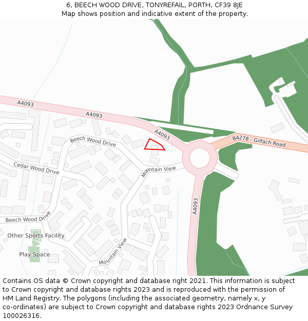 6, BEECH WOOD DRIVE, TONYREFAIL, PORTH, CF39 8JE: Location map and indicative extent of plot