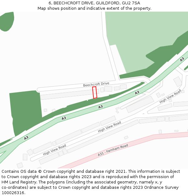 6, BEECHCROFT DRIVE, GUILDFORD, GU2 7SA: Location map and indicative extent of plot