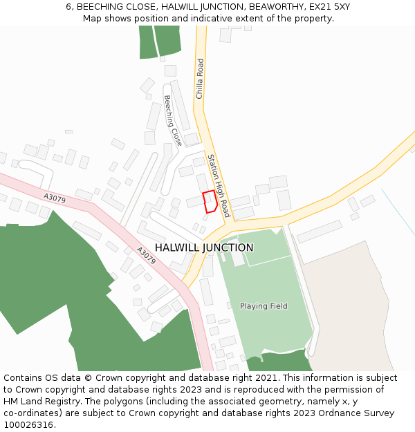 6, BEECHING CLOSE, HALWILL JUNCTION, BEAWORTHY, EX21 5XY: Location map and indicative extent of plot