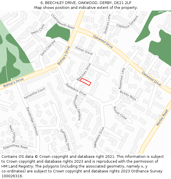 6, BEECHLEY DRIVE, OAKWOOD, DERBY, DE21 2LP: Location map and indicative extent of plot