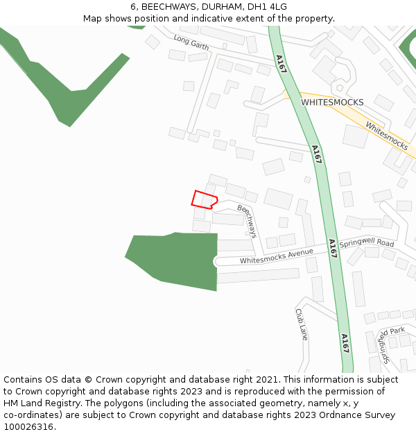 6, BEECHWAYS, DURHAM, DH1 4LG: Location map and indicative extent of plot