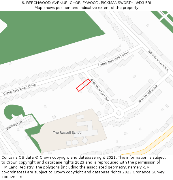 6, BEECHWOOD AVENUE, CHORLEYWOOD, RICKMANSWORTH, WD3 5RL: Location map and indicative extent of plot