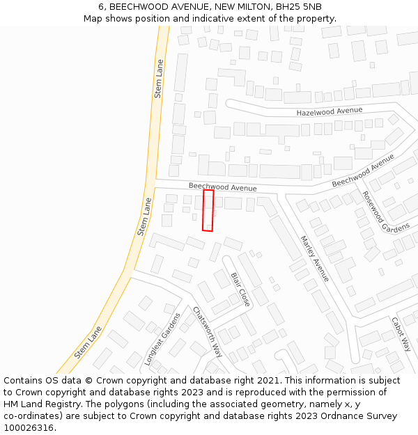 6, BEECHWOOD AVENUE, NEW MILTON, BH25 5NB: Location map and indicative extent of plot