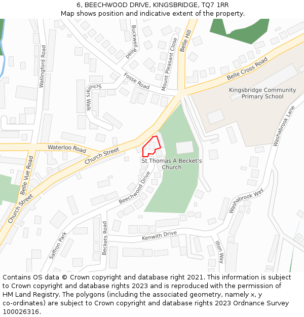 6, BEECHWOOD DRIVE, KINGSBRIDGE, TQ7 1RR: Location map and indicative extent of plot