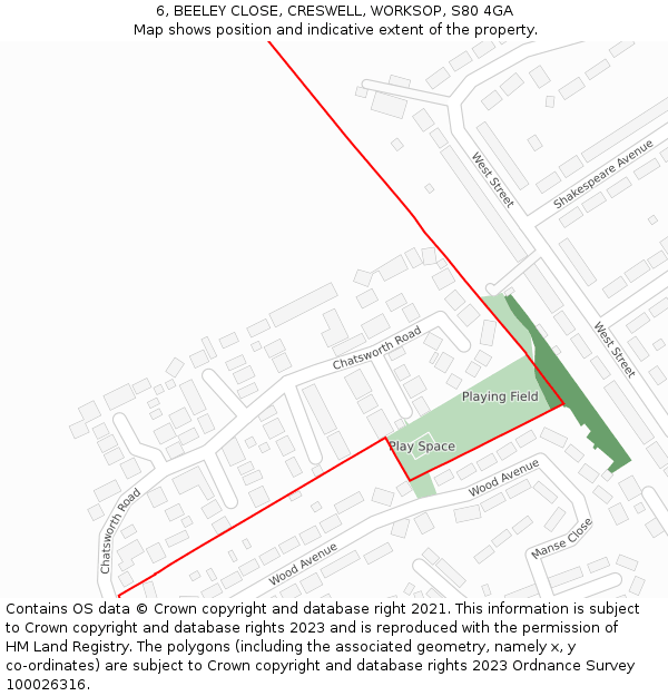 6, BEELEY CLOSE, CRESWELL, WORKSOP, S80 4GA: Location map and indicative extent of plot