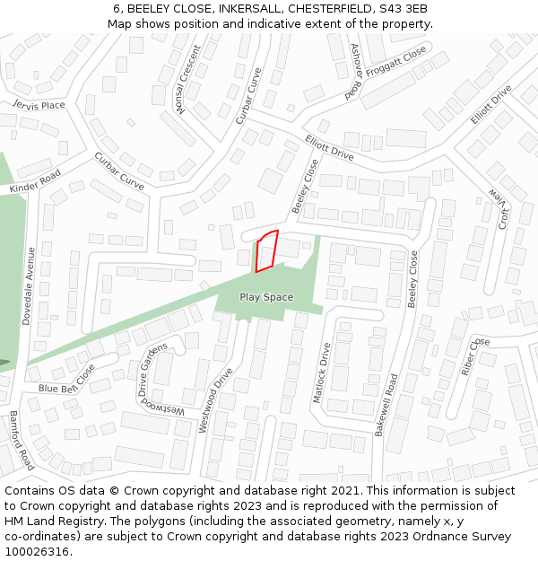 6, BEELEY CLOSE, INKERSALL, CHESTERFIELD, S43 3EB: Location map and indicative extent of plot