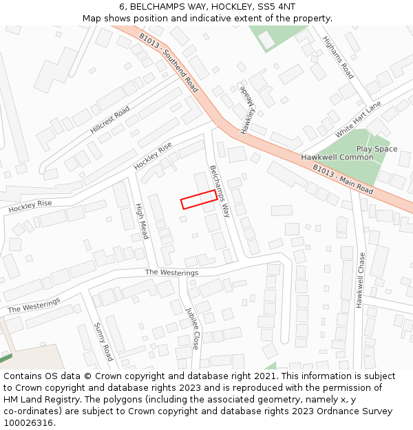 6, BELCHAMPS WAY, HOCKLEY, SS5 4NT: Location map and indicative extent of plot