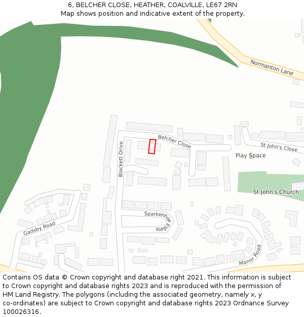 6, BELCHER CLOSE, HEATHER, COALVILLE, LE67 2RN: Location map and indicative extent of plot