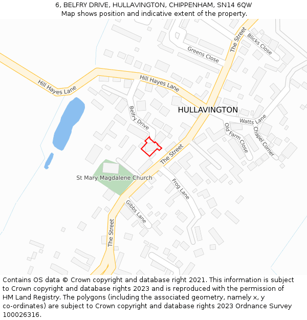 6, BELFRY DRIVE, HULLAVINGTON, CHIPPENHAM, SN14 6QW: Location map and indicative extent of plot