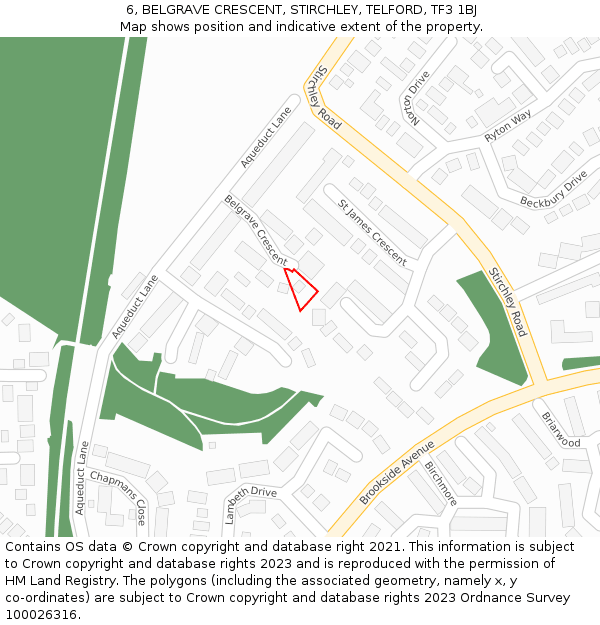 6, BELGRAVE CRESCENT, STIRCHLEY, TELFORD, TF3 1BJ: Location map and indicative extent of plot