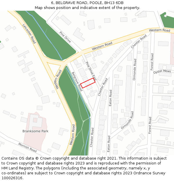 6, BELGRAVE ROAD, POOLE, BH13 6DB: Location map and indicative extent of plot