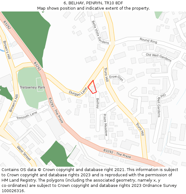 6, BELHAY, PENRYN, TR10 8DF: Location map and indicative extent of plot