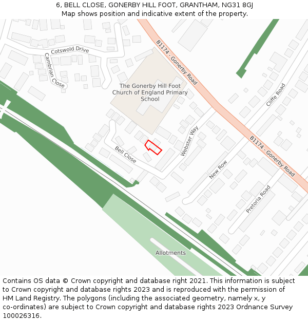 6, BELL CLOSE, GONERBY HILL FOOT, GRANTHAM, NG31 8GJ: Location map and indicative extent of plot