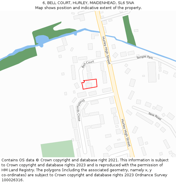 6, BELL COURT, HURLEY, MAIDENHEAD, SL6 5NA: Location map and indicative extent of plot