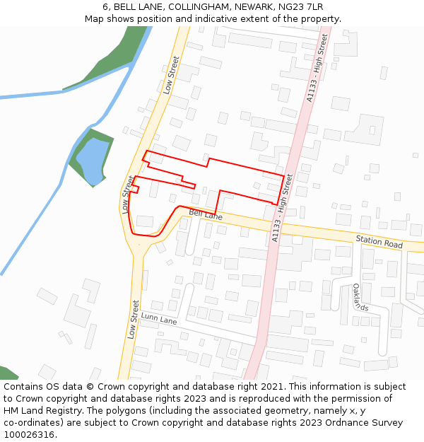 6, BELL LANE, COLLINGHAM, NEWARK, NG23 7LR: Location map and indicative extent of plot