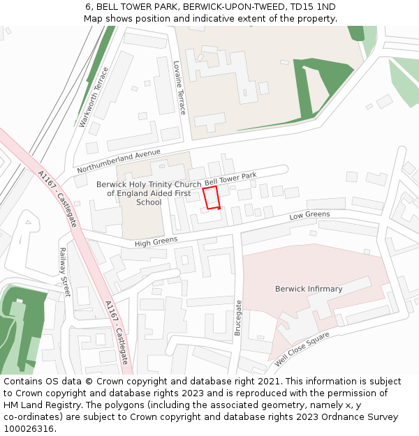 6, BELL TOWER PARK, BERWICK-UPON-TWEED, TD15 1ND: Location map and indicative extent of plot
