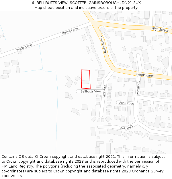 6, BELLBUTTS VIEW, SCOTTER, GAINSBOROUGH, DN21 3UX: Location map and indicative extent of plot