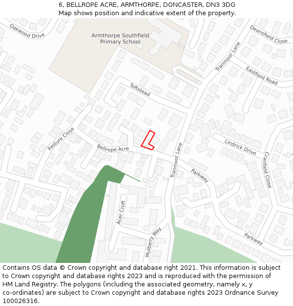 6, BELLROPE ACRE, ARMTHORPE, DONCASTER, DN3 3DG: Location map and indicative extent of plot