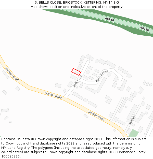 6, BELLS CLOSE, BRIGSTOCK, KETTERING, NN14 3JG: Location map and indicative extent of plot