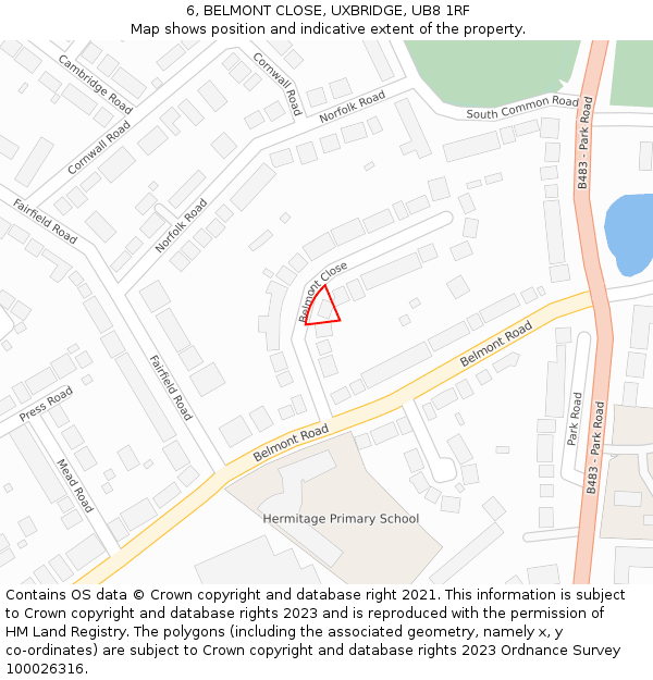 6, BELMONT CLOSE, UXBRIDGE, UB8 1RF: Location map and indicative extent of plot