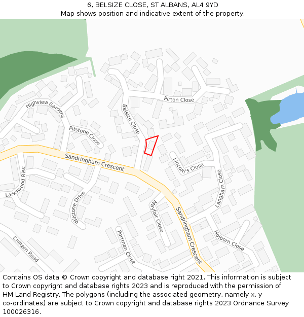 6, BELSIZE CLOSE, ST ALBANS, AL4 9YD: Location map and indicative extent of plot