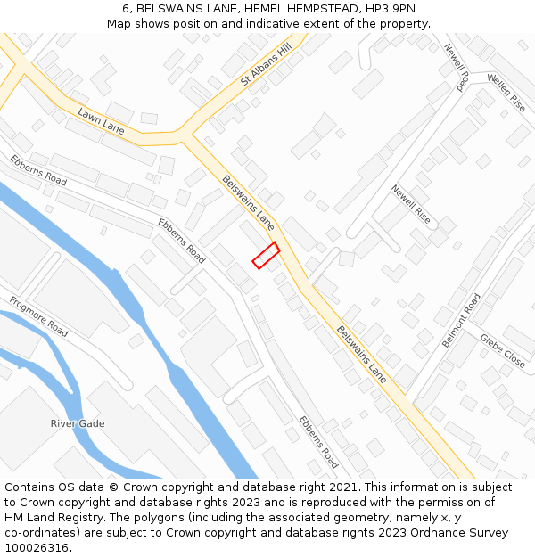 6, BELSWAINS LANE, HEMEL HEMPSTEAD, HP3 9PN: Location map and indicative extent of plot