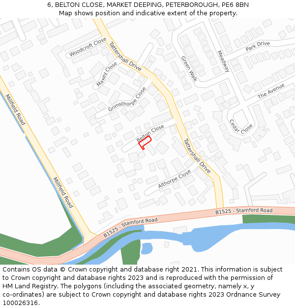 6, BELTON CLOSE, MARKET DEEPING, PETERBOROUGH, PE6 8BN: Location map and indicative extent of plot