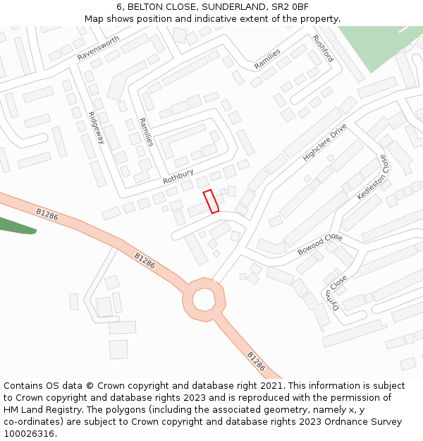 6, BELTON CLOSE, SUNDERLAND, SR2 0BF: Location map and indicative extent of plot