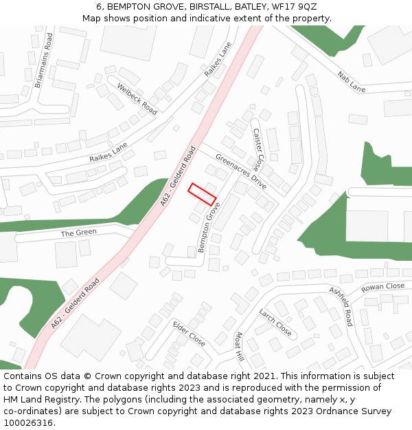 6, BEMPTON GROVE, BIRSTALL, BATLEY, WF17 9QZ: Location map and indicative extent of plot