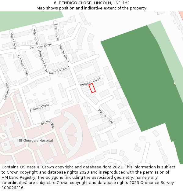 6, BENDIGO CLOSE, LINCOLN, LN1 1AF: Location map and indicative extent of plot
