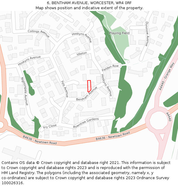 6, BENTHAM AVENUE, WORCESTER, WR4 0RF: Location map and indicative extent of plot