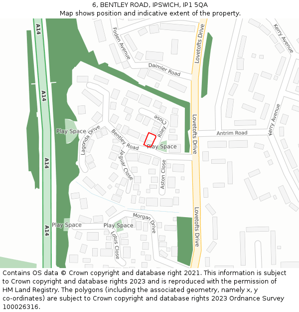 6, BENTLEY ROAD, IPSWICH, IP1 5QA: Location map and indicative extent of plot