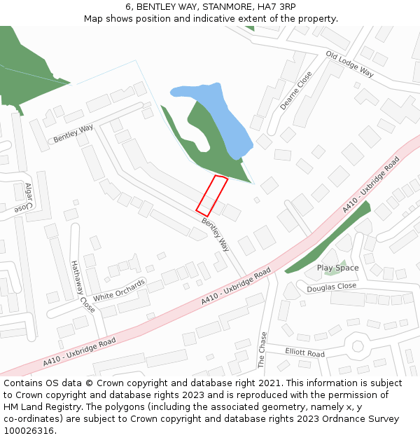 6, BENTLEY WAY, STANMORE, HA7 3RP: Location map and indicative extent of plot