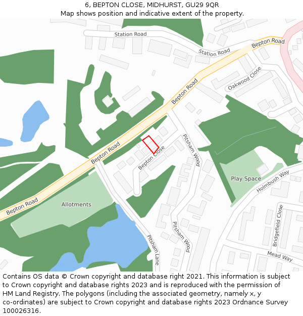 6, BEPTON CLOSE, MIDHURST, GU29 9QR: Location map and indicative extent of plot