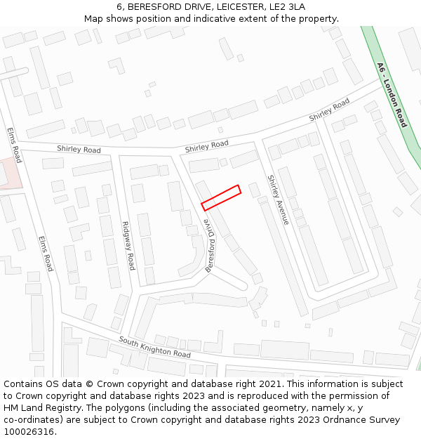 6, BERESFORD DRIVE, LEICESTER, LE2 3LA: Location map and indicative extent of plot
