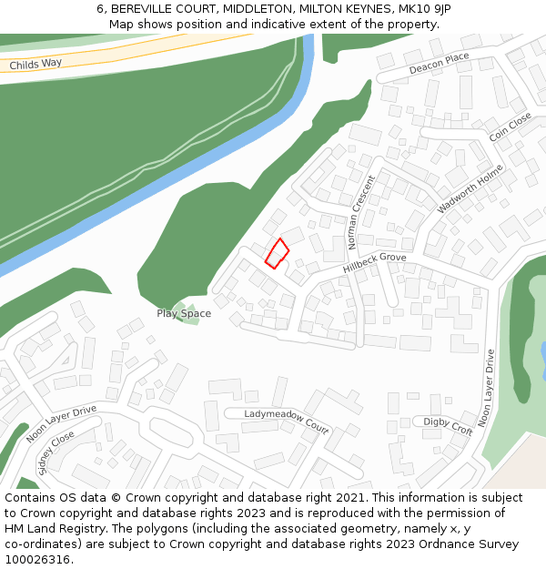 6, BEREVILLE COURT, MIDDLETON, MILTON KEYNES, MK10 9JP: Location map and indicative extent of plot