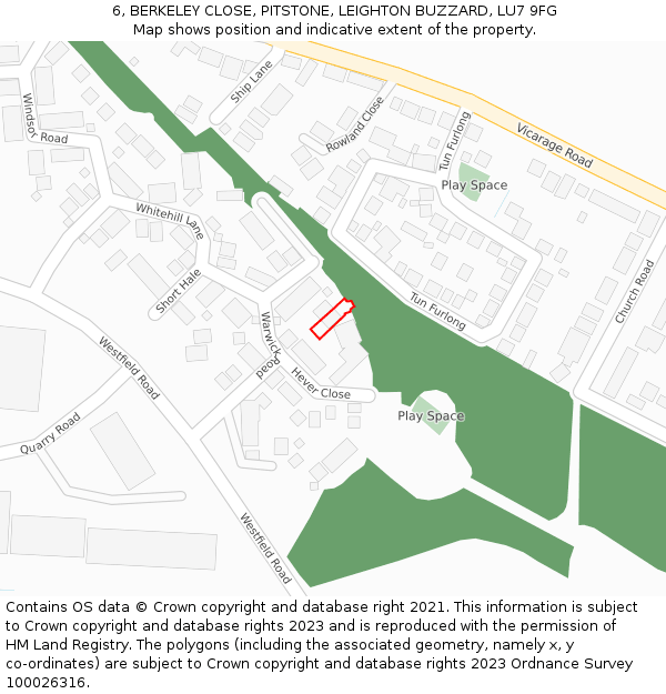 6, BERKELEY CLOSE, PITSTONE, LEIGHTON BUZZARD, LU7 9FG: Location map and indicative extent of plot