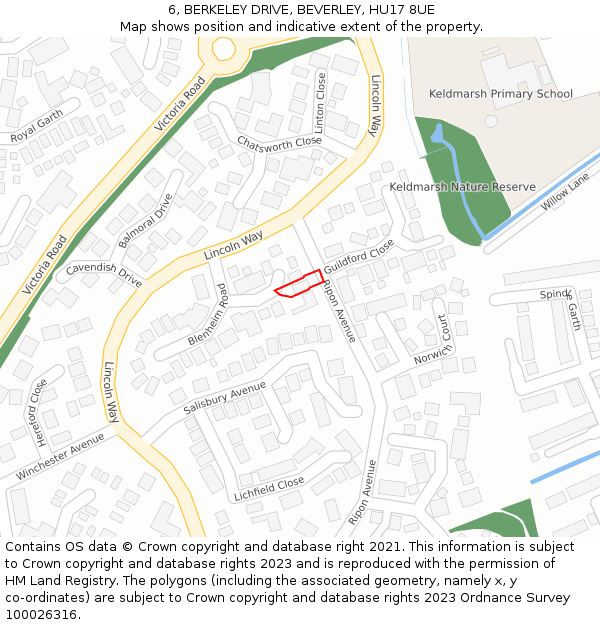 6, BERKELEY DRIVE, BEVERLEY, HU17 8UE: Location map and indicative extent of plot