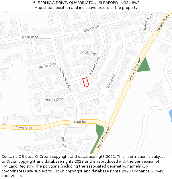 6, BERNICIA DRIVE, QUARRINGTON, SLEAFORD, NG34 8WF: Location map and indicative extent of plot